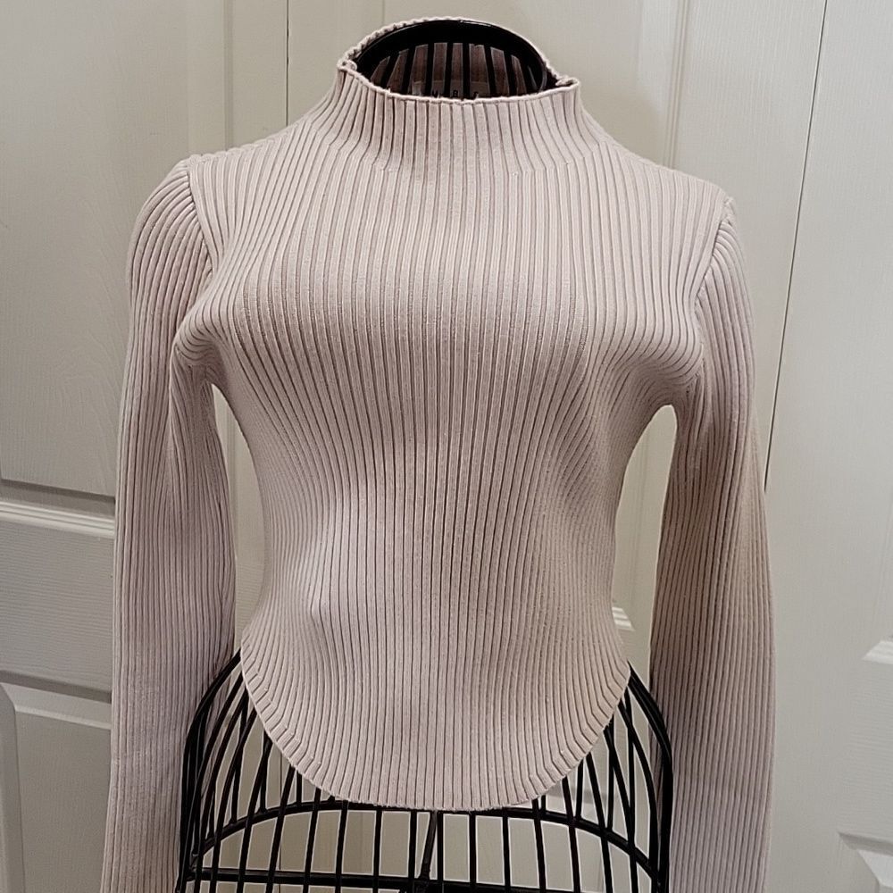 Anthropologie Light Blush Ribbed Mock Neck Crop Top
